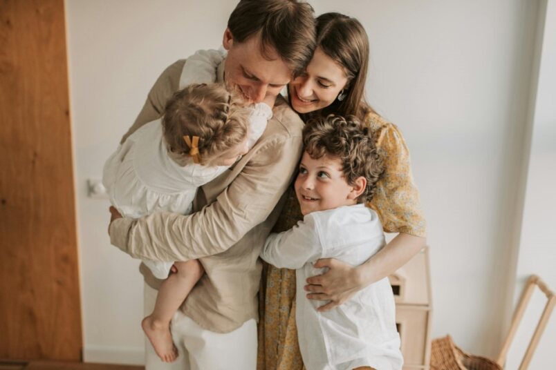 Person mindfully balancing work and family elements